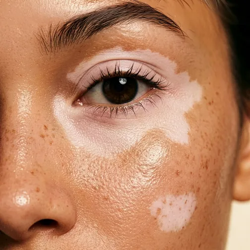 Face with lighter vitiligo patches around the eye