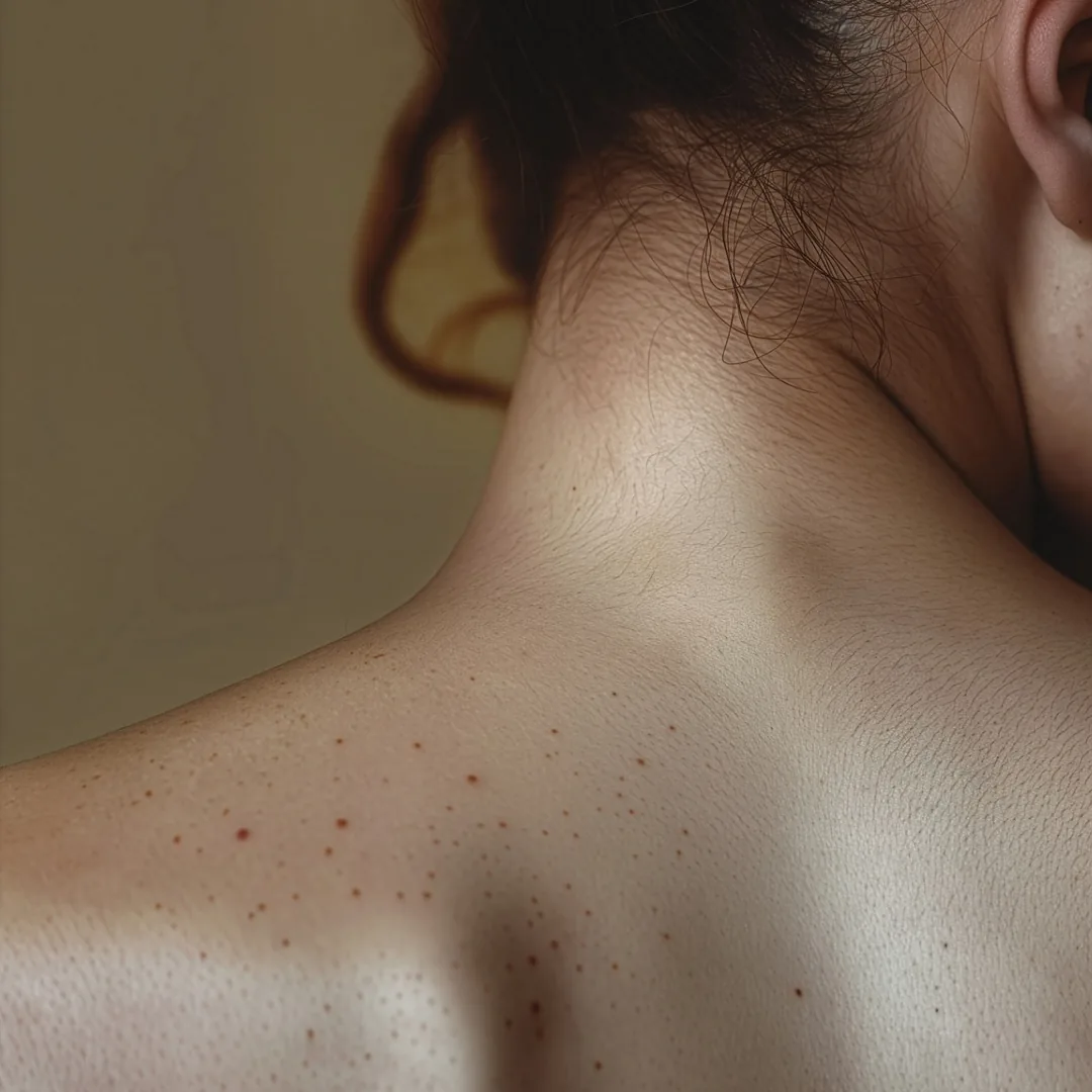 Bare back and shoulders with scattered moles