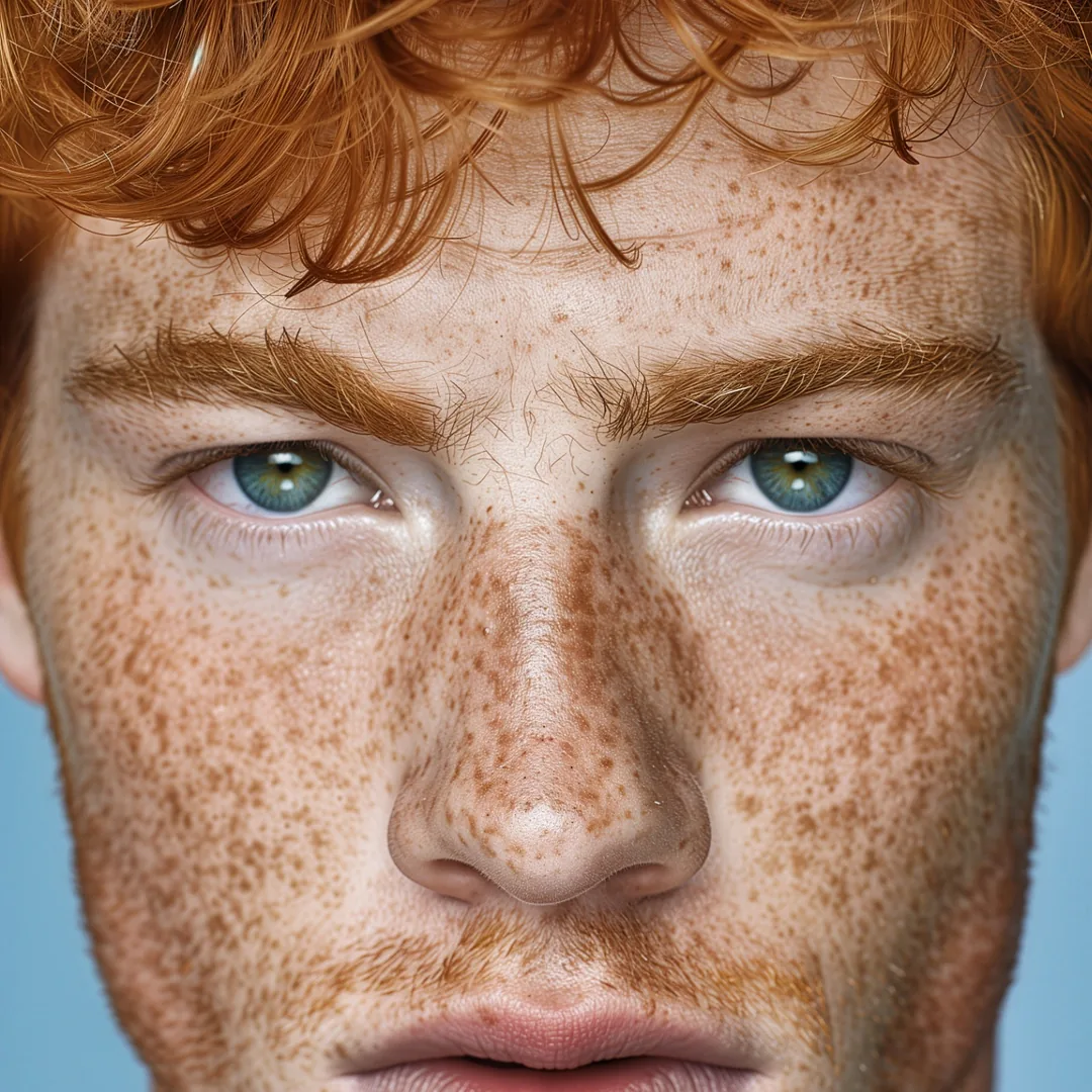 Portret van een man met veel sproeten in het gezicht